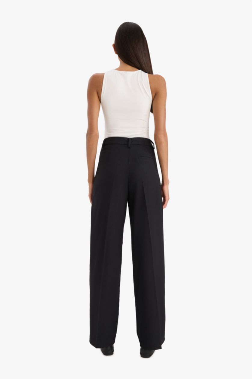 Woman Black Wide Leg Wide Leg With Pockets Trousers