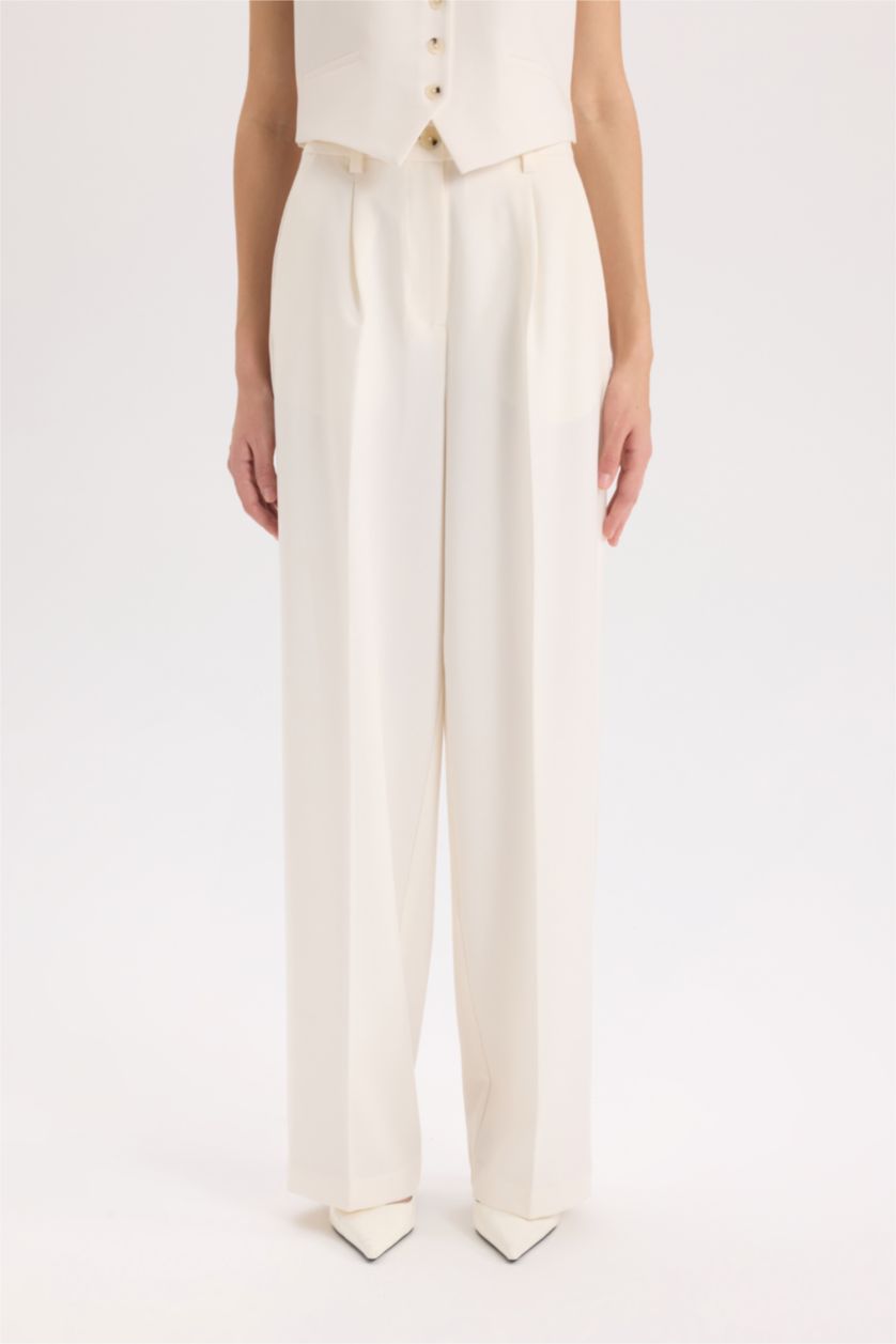 نساء بيج فاتح سروال وايد ليج وايد ليج بجيب