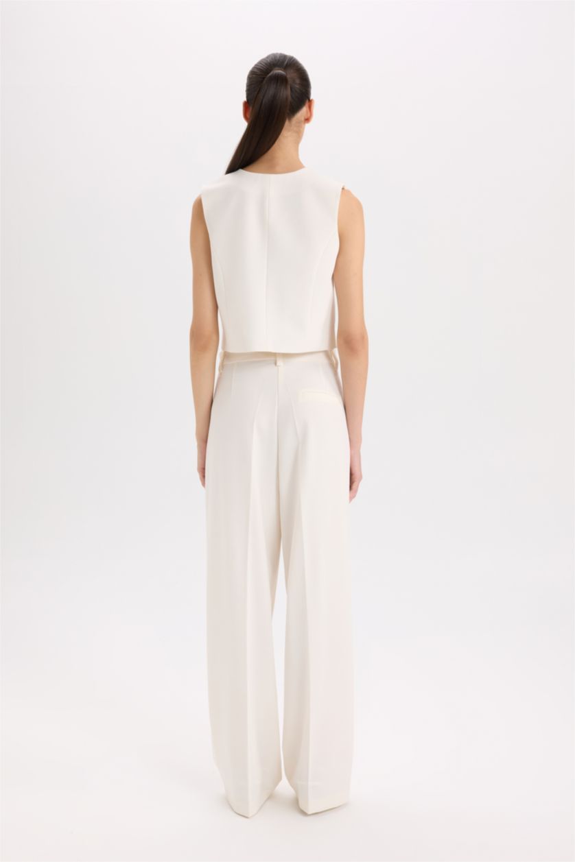 نساء بيج فاتح سروال وايد ليج وايد ليج بجيب