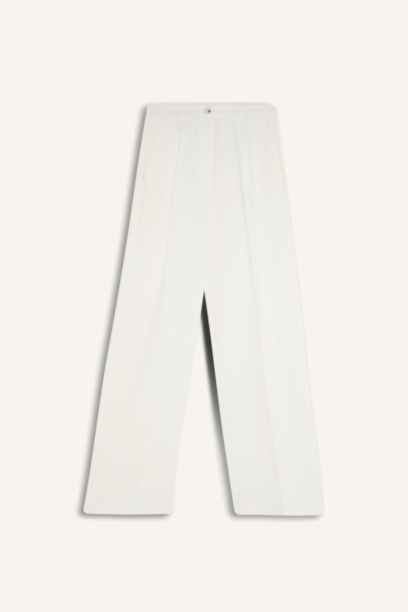 نساء بيج فاتح سروال وايد ليج وايد ليج بجيب