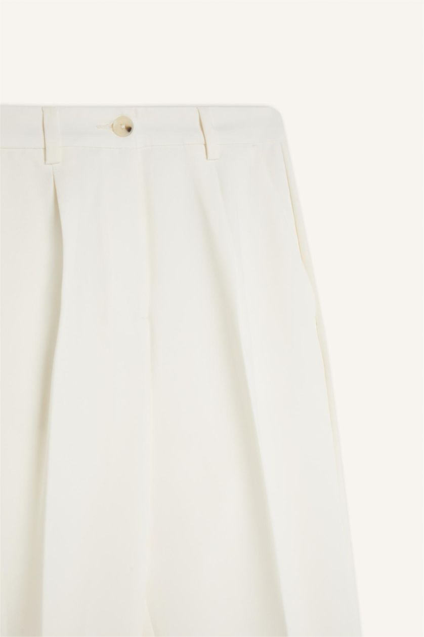 نساء بيج فاتح سروال وايد ليج وايد ليج بجيب