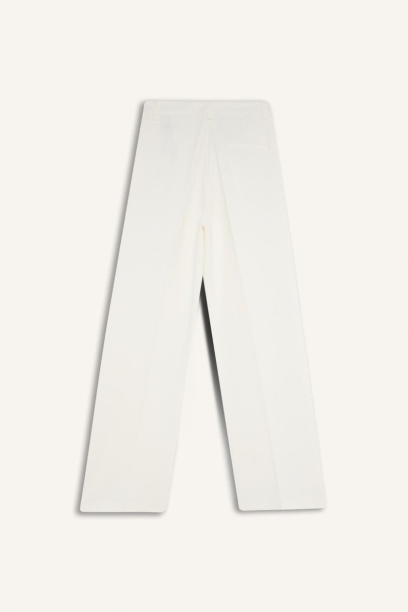 نساء بيج فاتح سروال وايد ليج وايد ليج بجيب