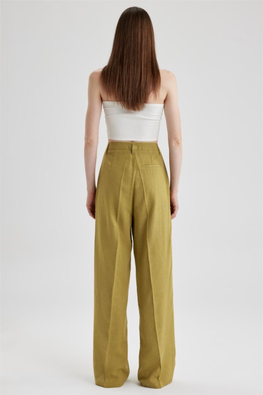 FEMME Kaki Pantalon Lin Mélangé Jambes larges Ourlet large