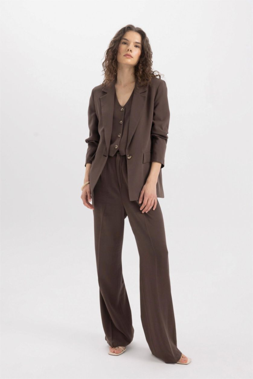 WOMAN Brown High Waist Wide Leg Darted Linen Blend Trousers