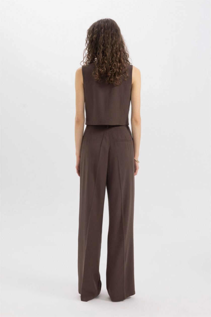 WOMAN Brown High Waist Wide Leg Darted Linen Blend Trousers