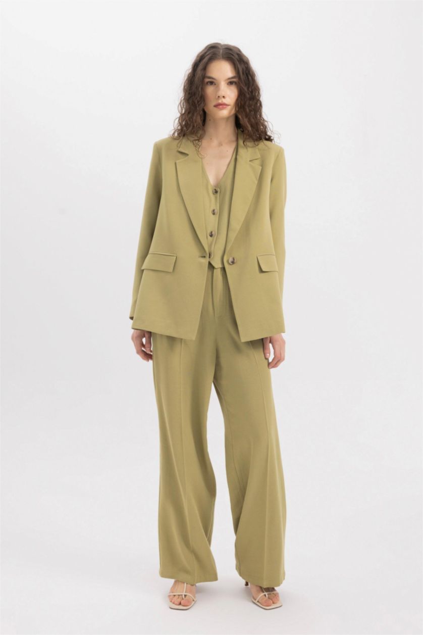 Kadın Haki Yüksek Bel Wıde Leg Pantolon