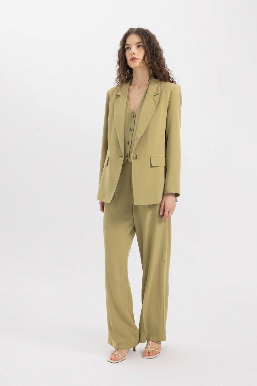 Kadın Haki Yüksek Bel Wıde Leg Pantolon