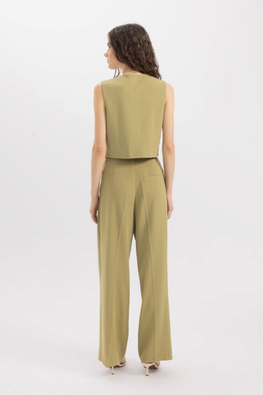 Kadın Haki Yüksek Bel Wıde Leg Pantolon