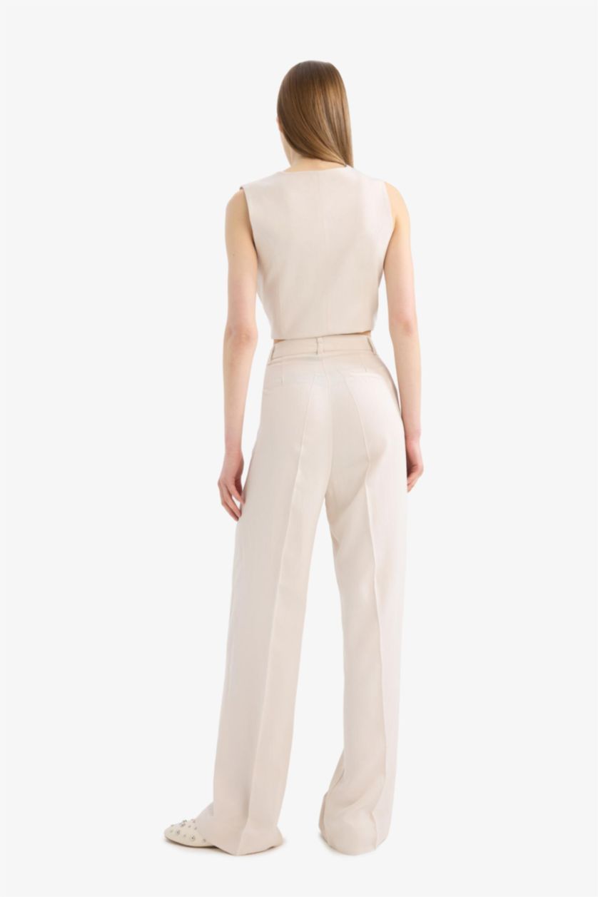 Woman Stone High Waist Wide Leg Linen Blend Palazzo Trousers