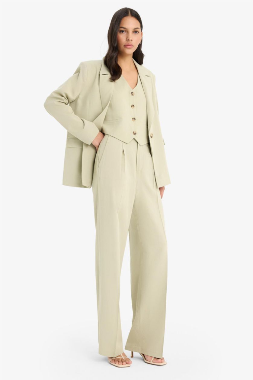 Woman Light Khaki High Waist Wide Leg Linen Blend Palazzo Trousers