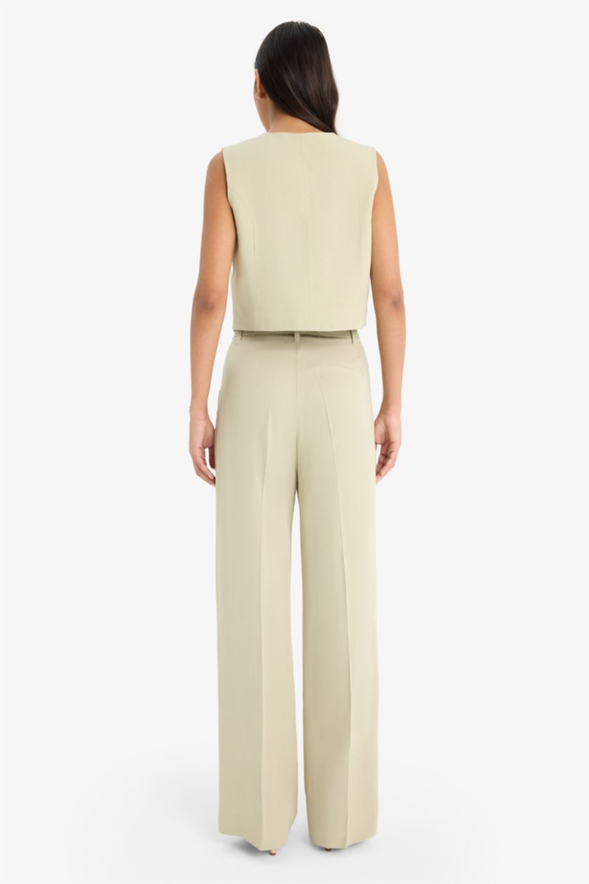 Woman Light Khaki High Waist Wide Leg Linen Blend Palazzo Trousers