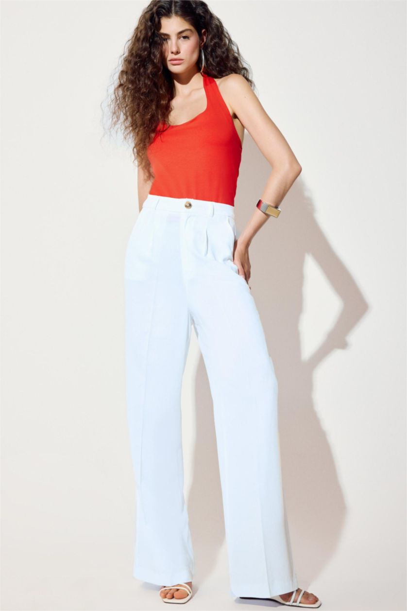 Women White High Waist Wide Leg Trousers