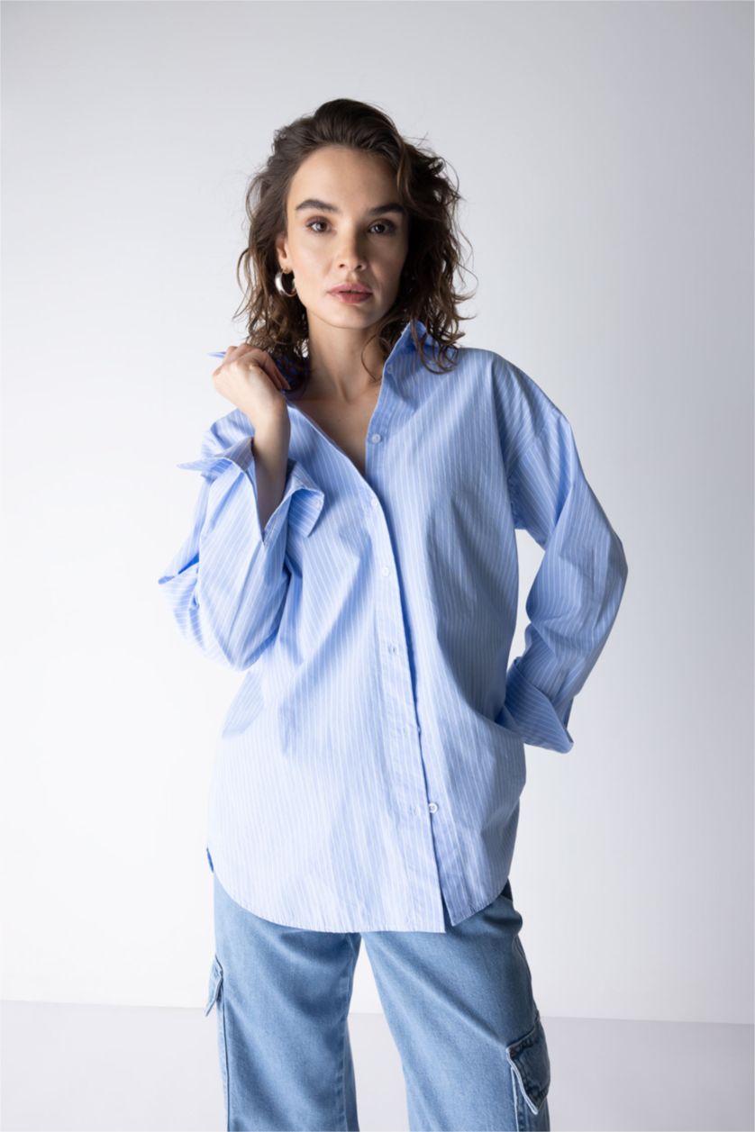 FEMME BLEU Clair Chemise À Manches Longues En Popeline Coupe Oversize À Col Chemise