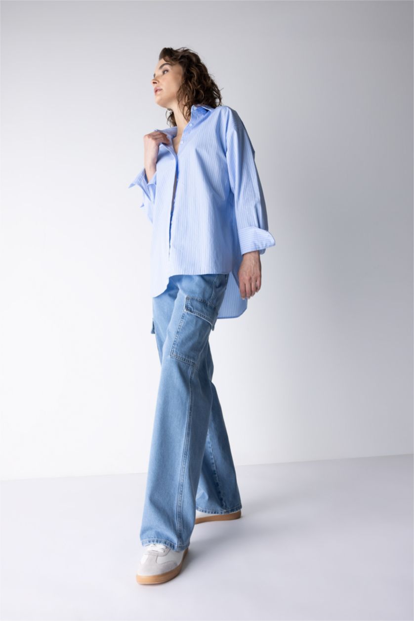 FEMME BLEU Clair Chemise À Manches Longues En Popeline Coupe Oversize À Col Chemise