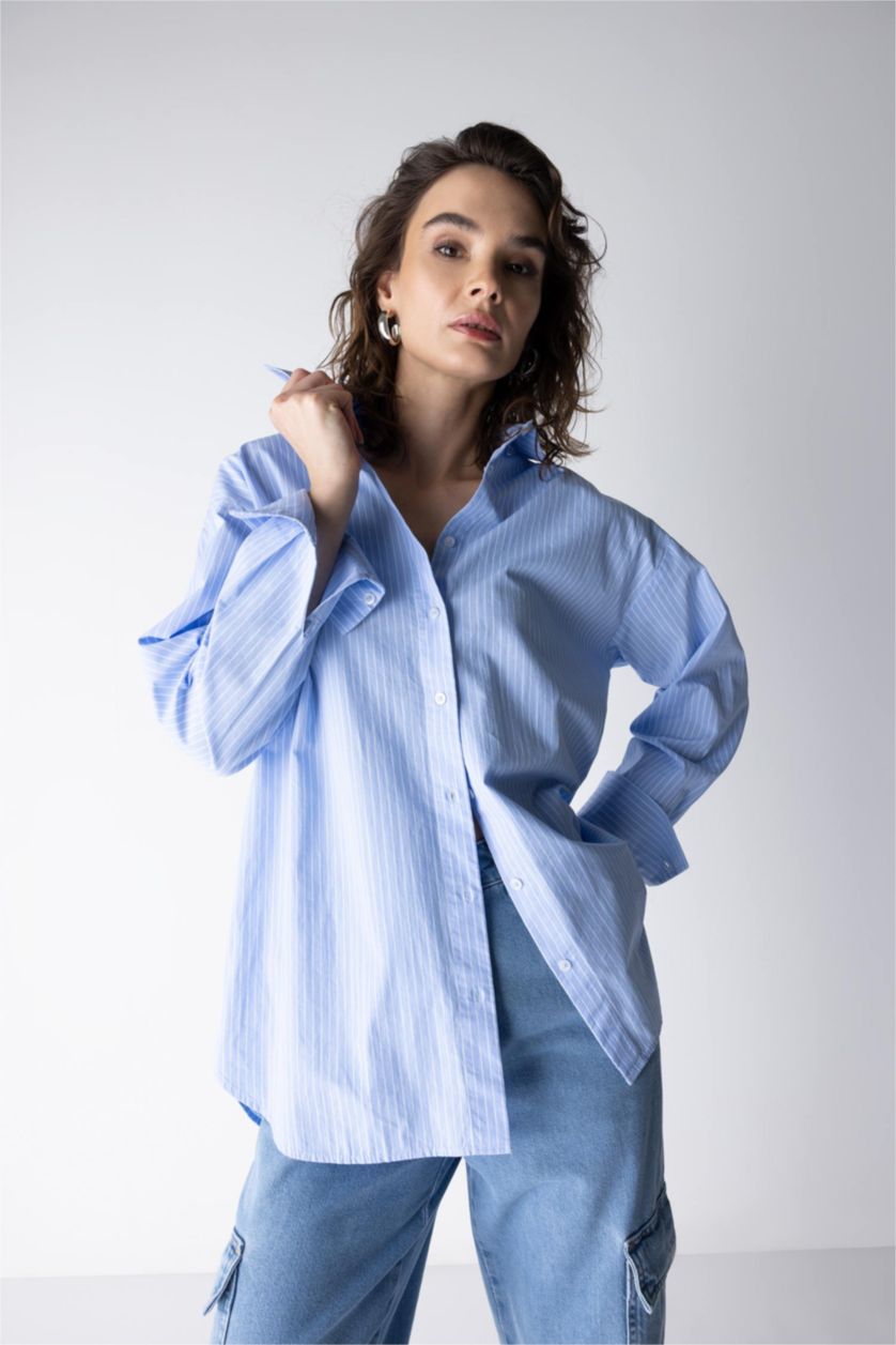 FEMME BLEU Clair Chemise À Manches Longues En Popeline Coupe Oversize À Col Chemise