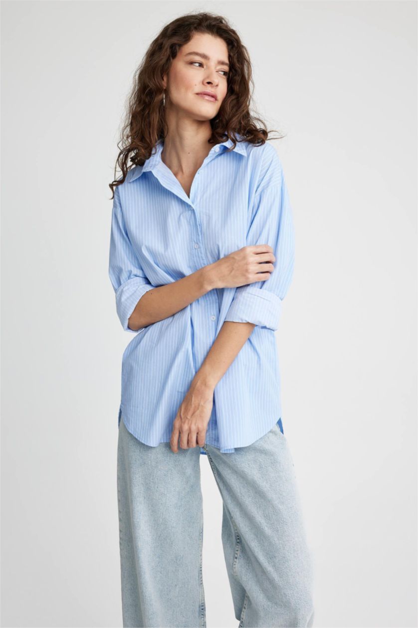 FEMME BLEU Clair Chemise À Manches Longues En Popeline Coupe Oversize À Col Chemise