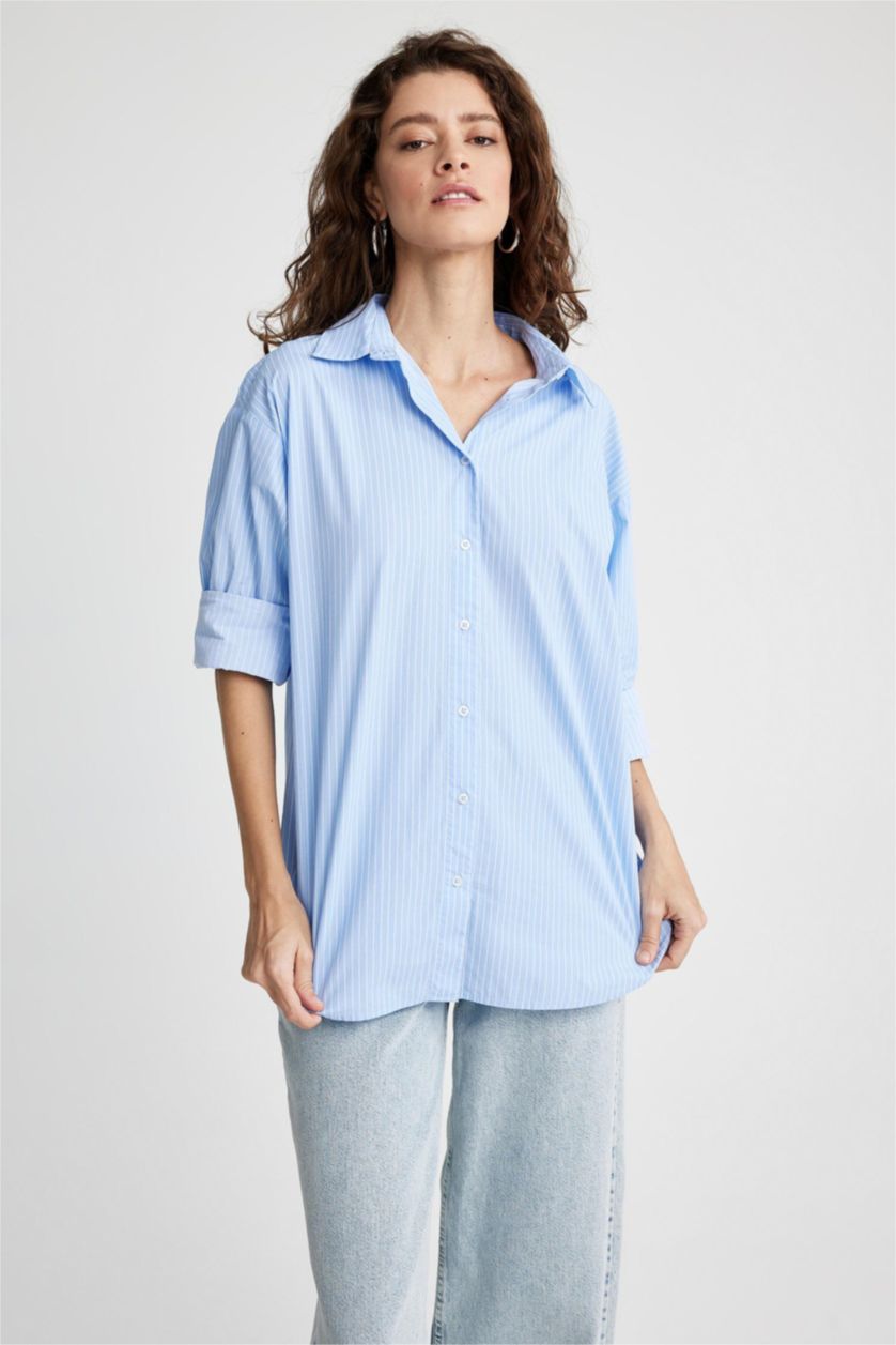 FEMME BLEU Clair Chemise À Manches Longues En Popeline Coupe Oversize À Col Chemise