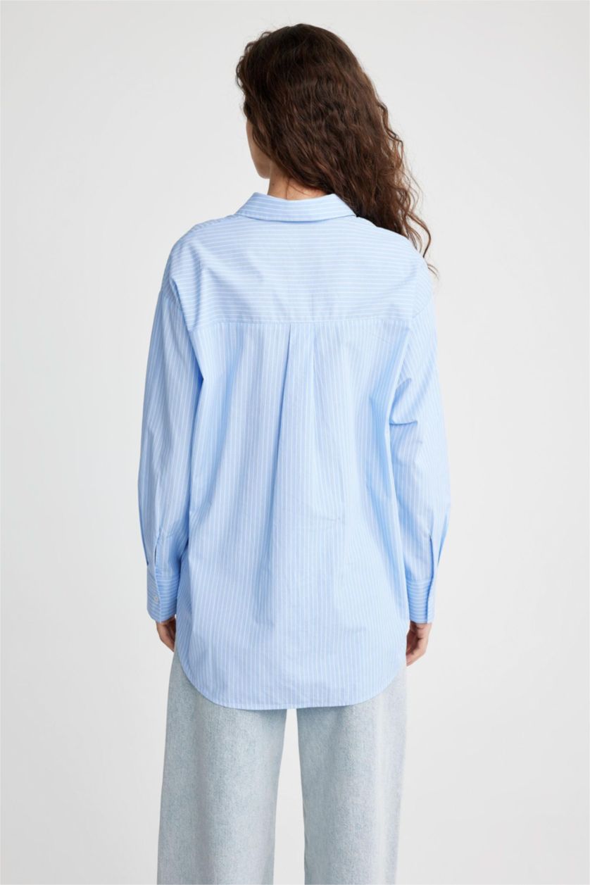 FEMME BLEU Clair Chemise À Manches Longues En Popeline Coupe Oversize À Col Chemise
