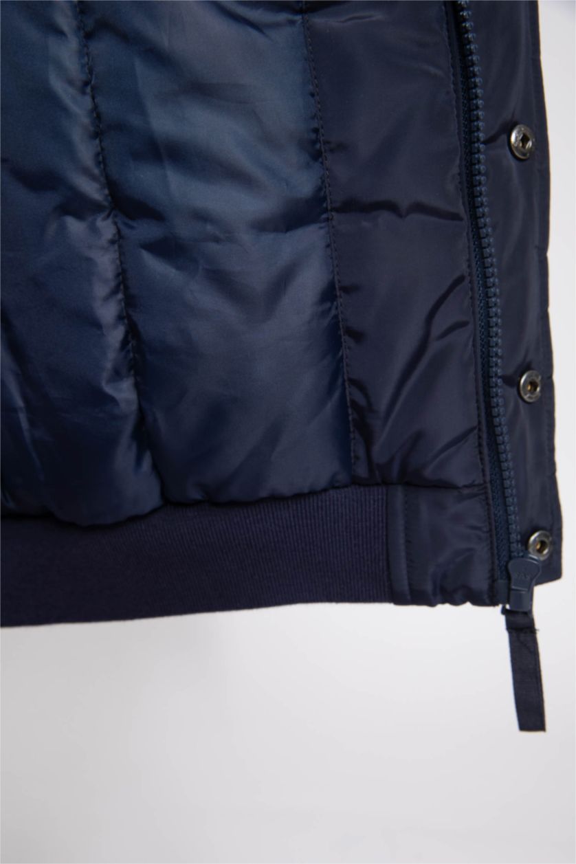 BOYS & TEENS NAVY Boy Water Repellent Hooded College Collar Bomber Jacket