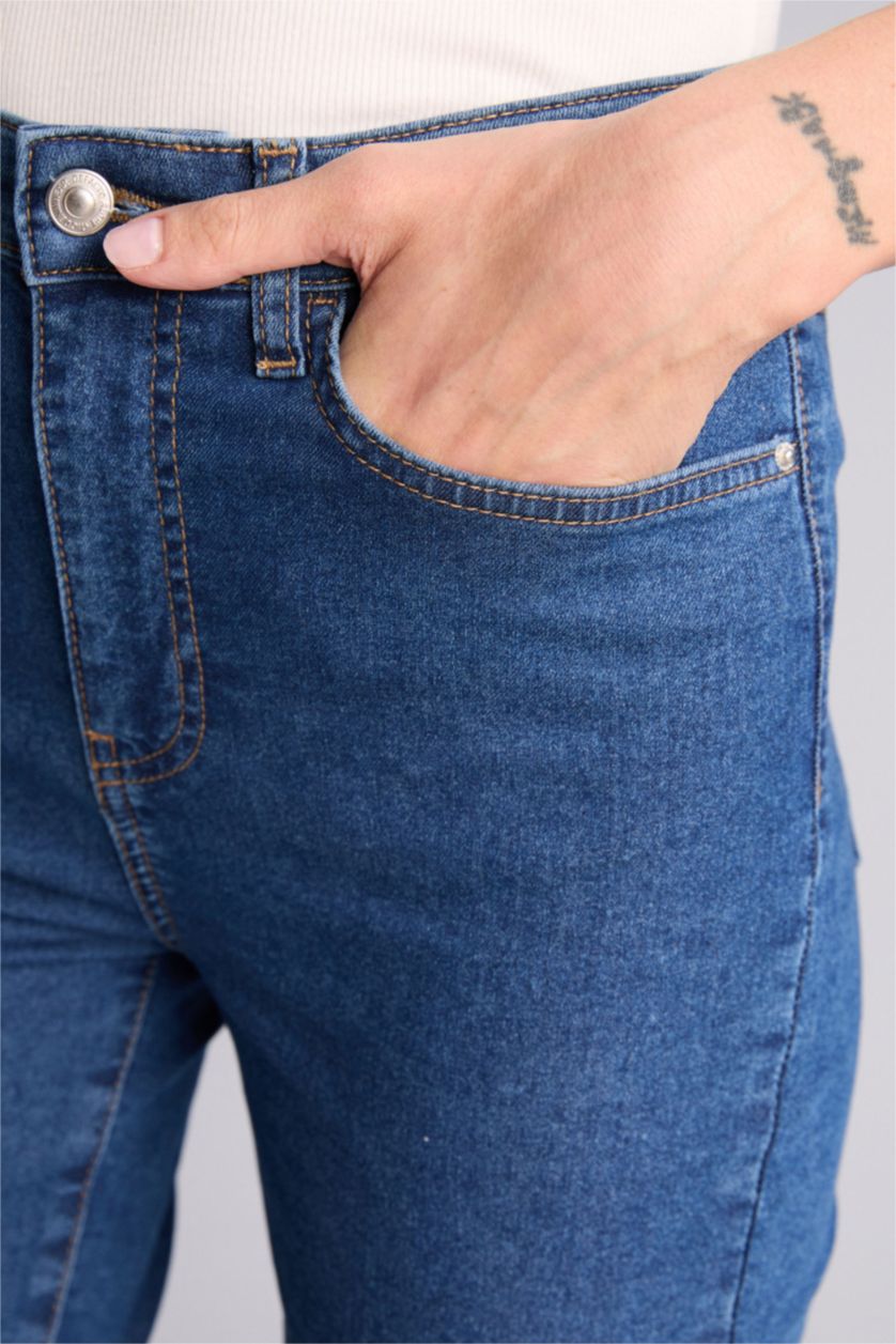 Kadın Mavi Normal Katlamalı Bermuda