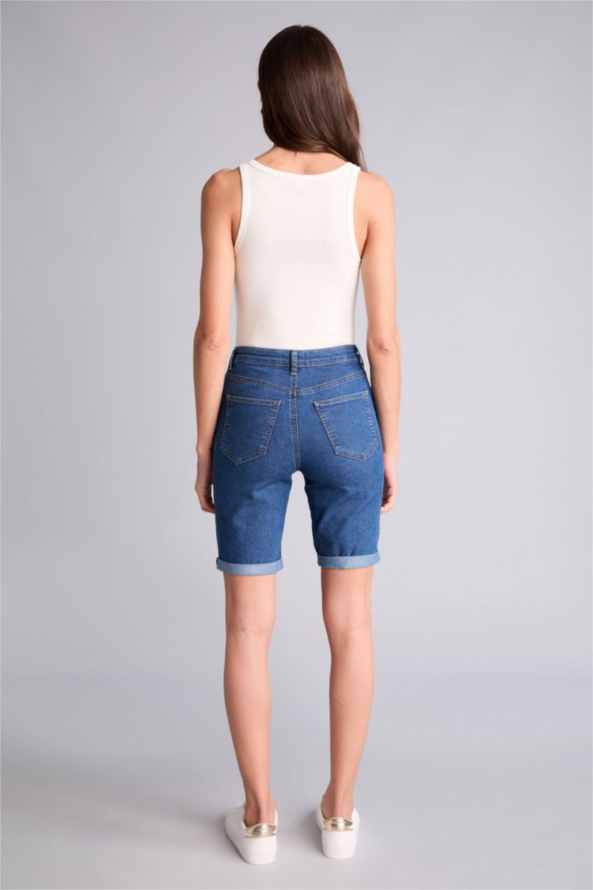 Kadın Mavi Normal Katlamalı Bermuda