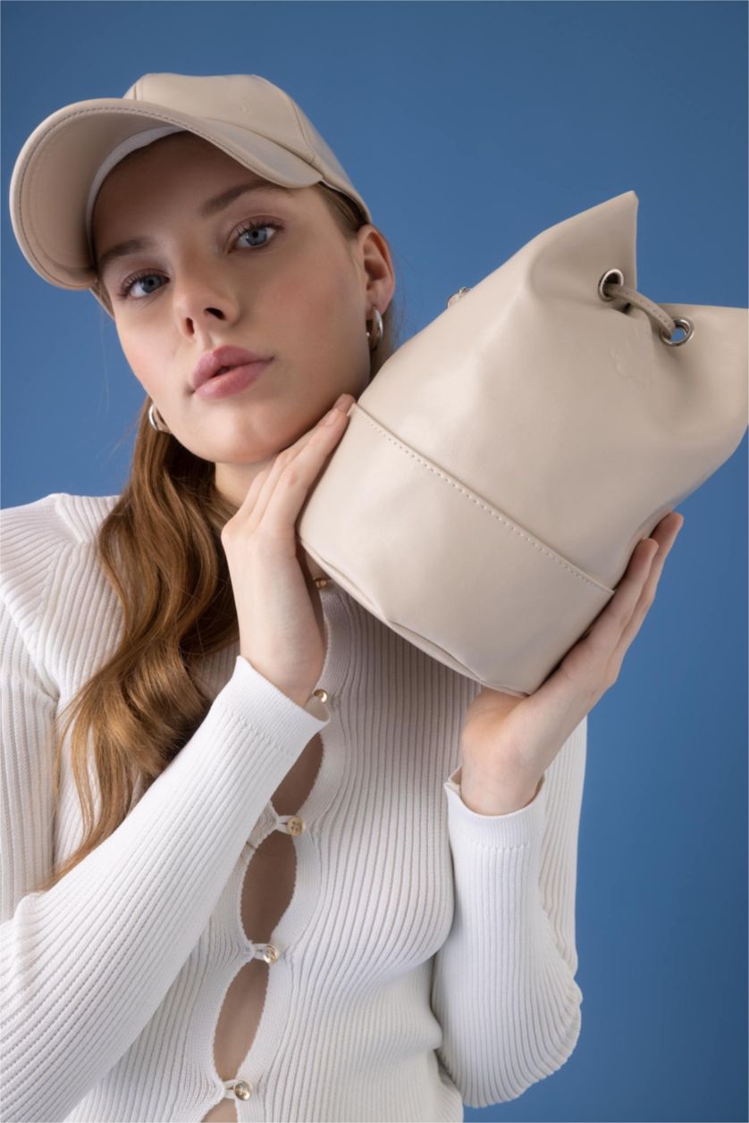 Kadın Bej Kadın Zeytin Derisi Vegan El Çantası