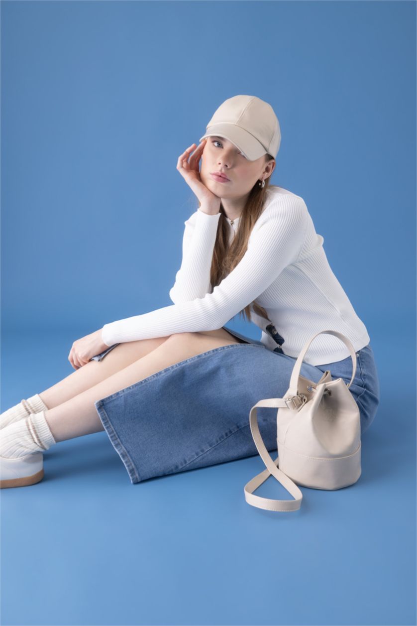 Kadın Bej Kadın Zeytin Derisi Vegan El Çantası