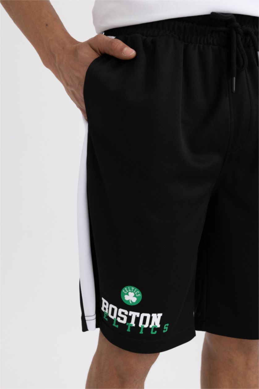 MAN Black DeFactoFit NBA Boston Celtics Oversize Fit Short Leg Heavy Fabric Shorts