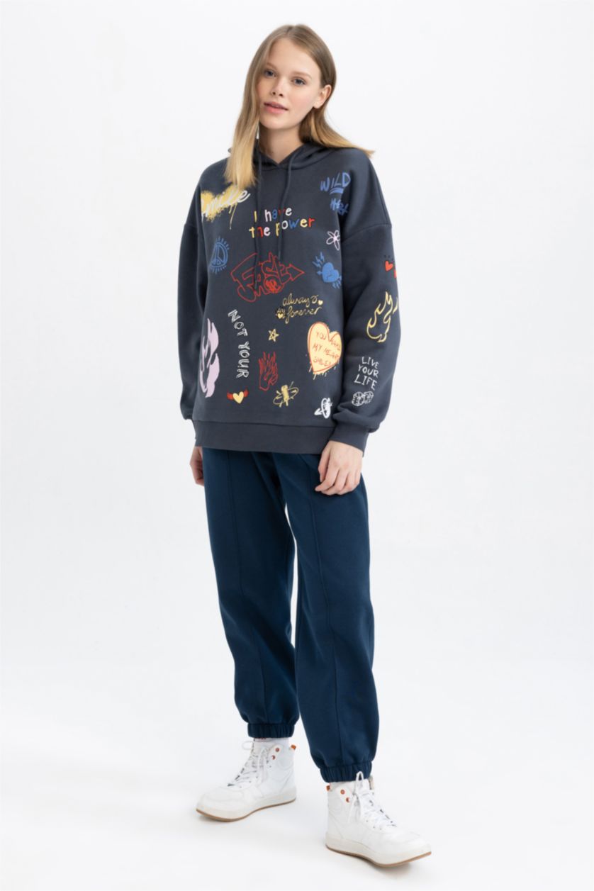 Kadın Lacivert Oversıze Kalın Kumaş Sweatshirt