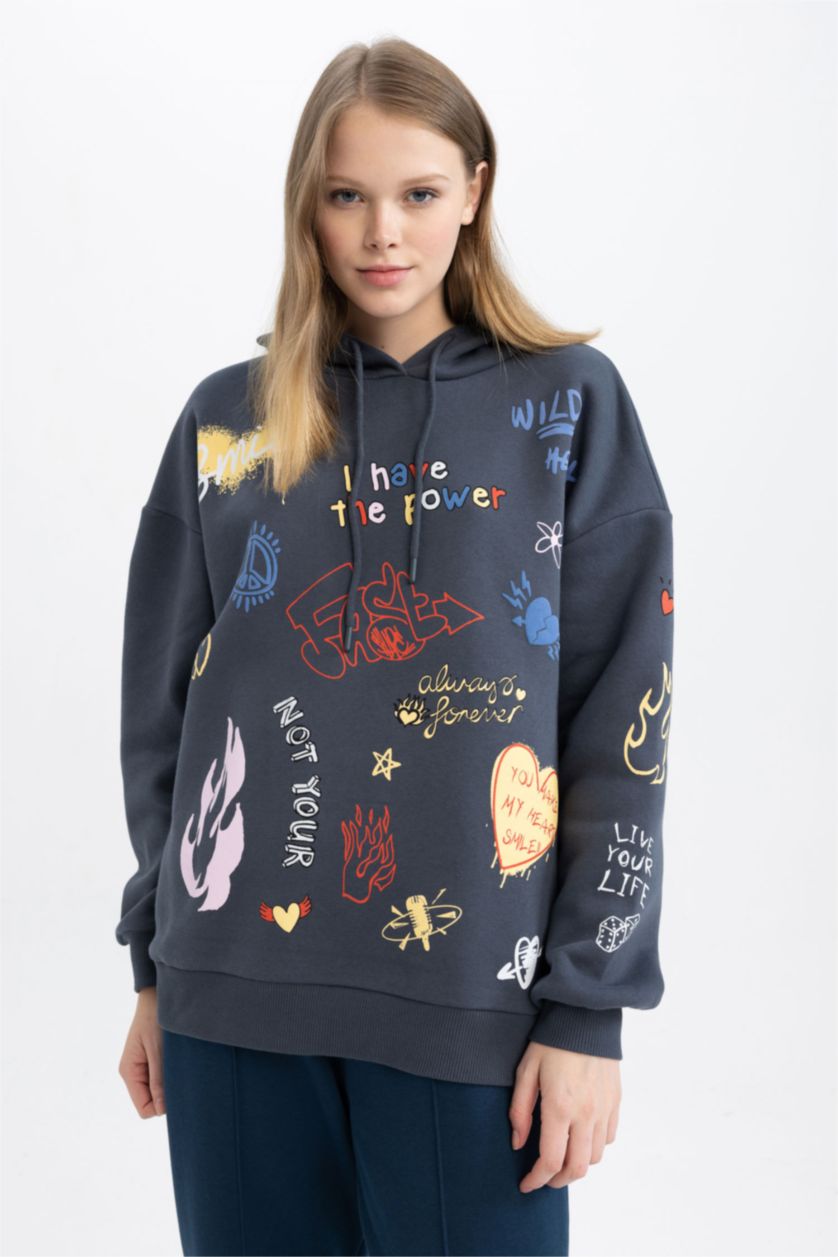 Kadın Lacivert Oversıze Kalın Kumaş Sweatshirt