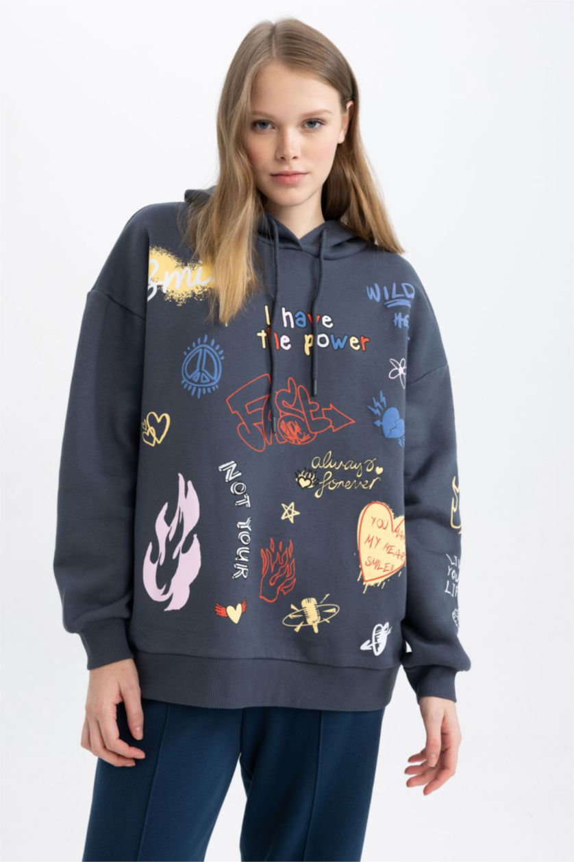 Kadın Lacivert Oversıze Kalın Kumaş Sweatshirt