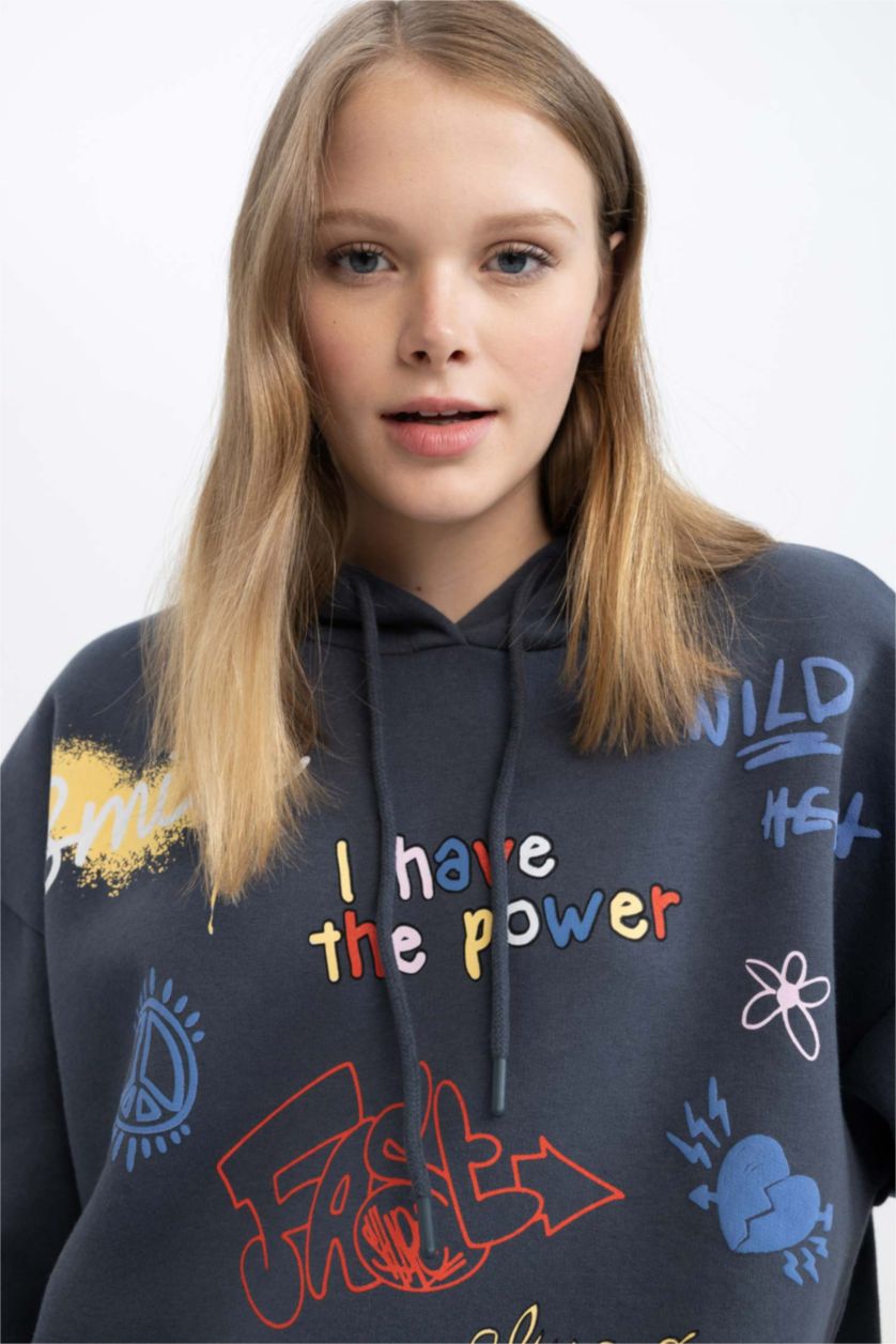 Kadın Lacivert Oversıze Kalın Kumaş Sweatshirt