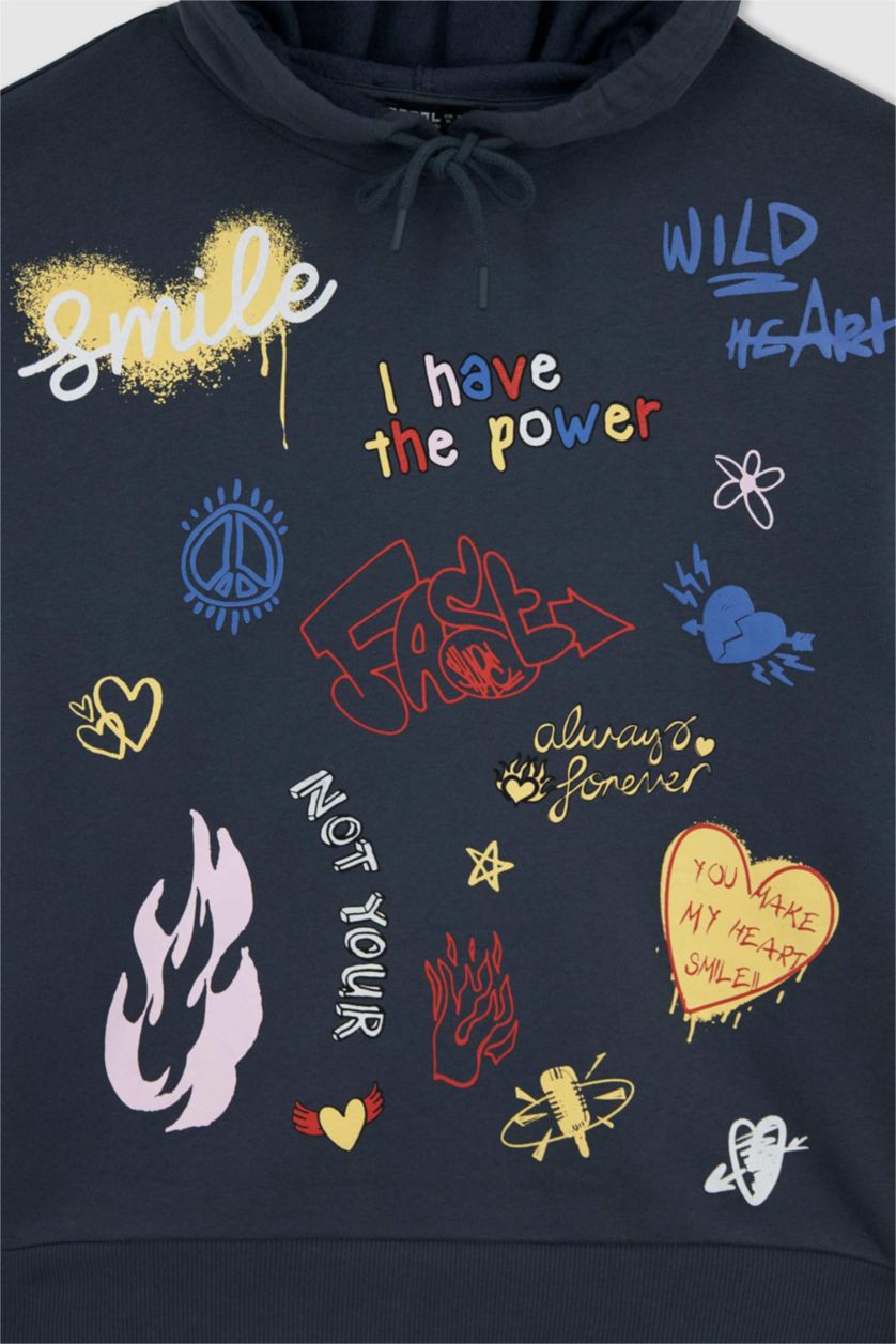 Kadın Lacivert Oversıze Kalın Kumaş Sweatshirt