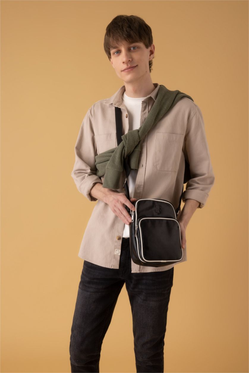 Erkek Siyah Erkek Zeytin Derisi Vegan Çapraz Çanta