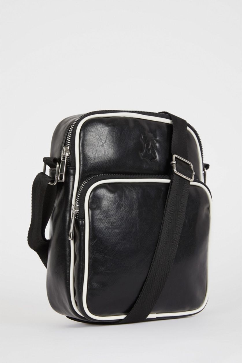 Erkek Siyah Erkek Zeytin Derisi Vegan Çapraz Çanta