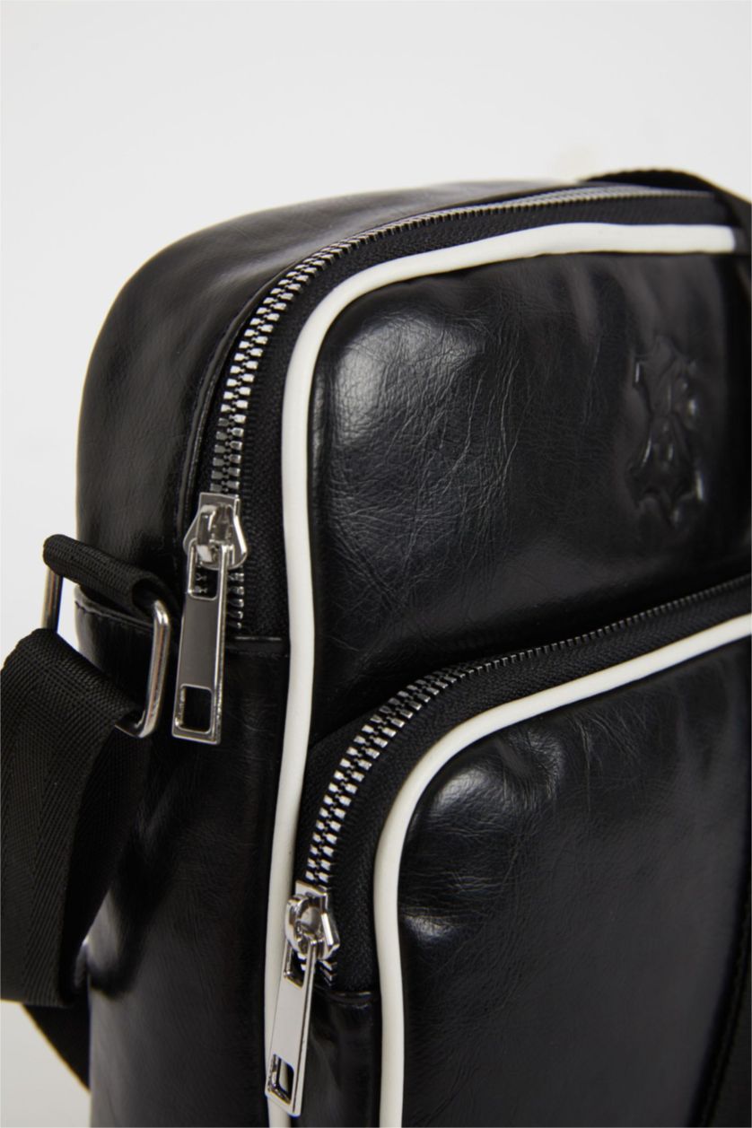 Erkek Siyah Erkek Zeytin Derisi Vegan Çapraz Çanta