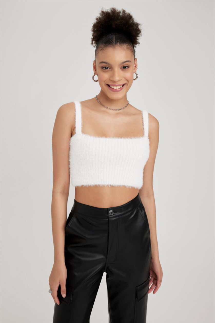 FEMME Écru Top Coupe Slim  Col Carré