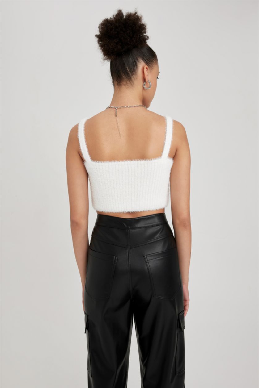 FEMME Écru Top Coupe Slim  Col Carré