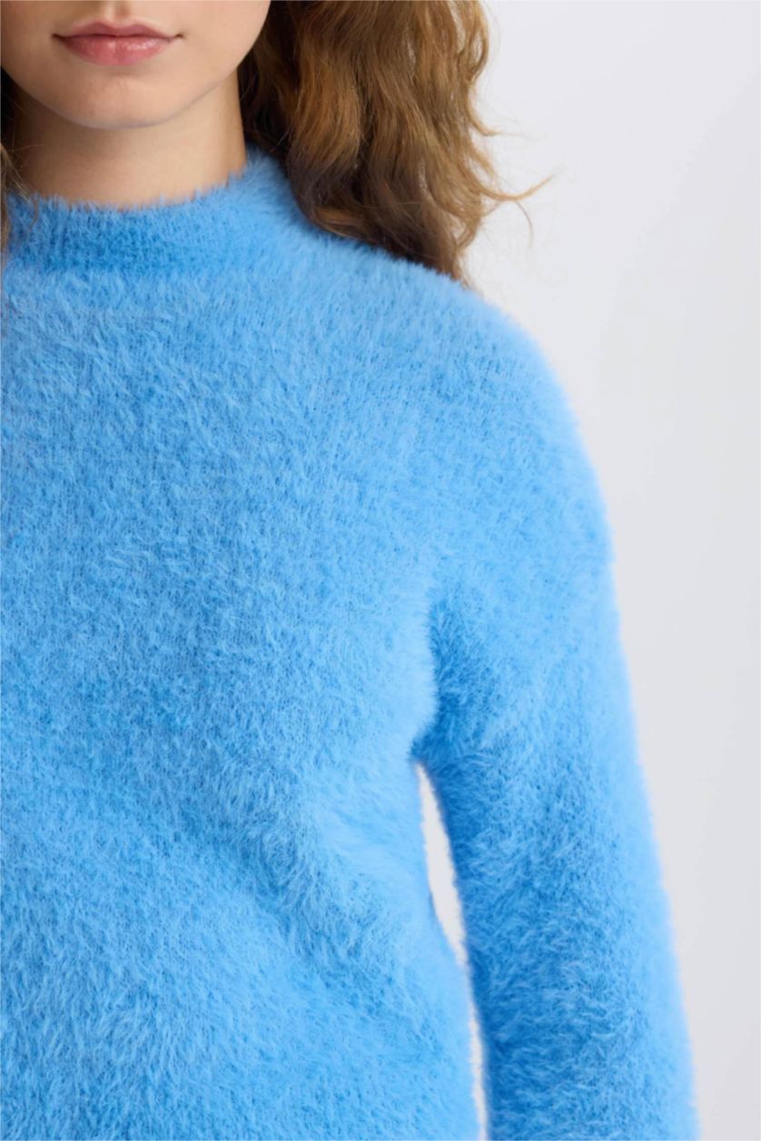 WOMAN Blue Regular Fit Half Turtleneck Pullover