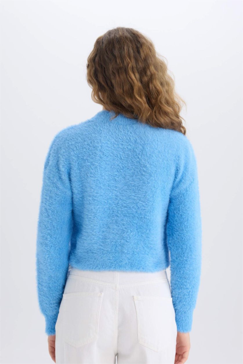 WOMAN Blue Regular Fit Half Turtleneck Pullover