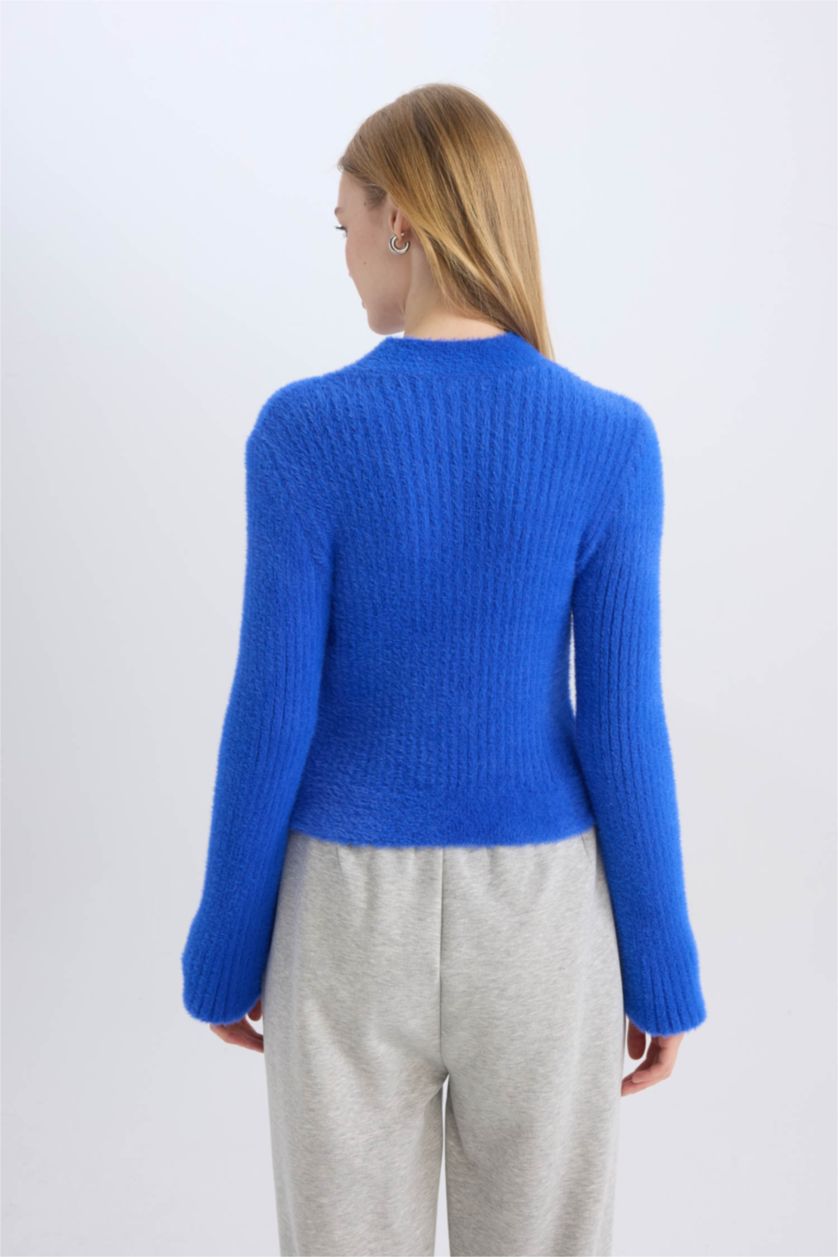 نساء أزرق بلوزة تريكو قصة عادية بياخة عالية