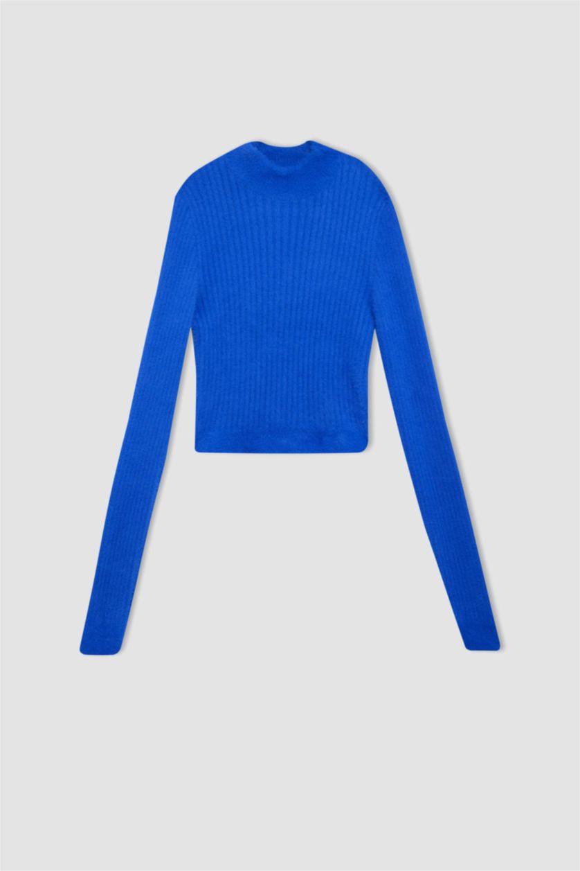 نساء أزرق بلوزة تريكو قصة عادية بياخة عالية