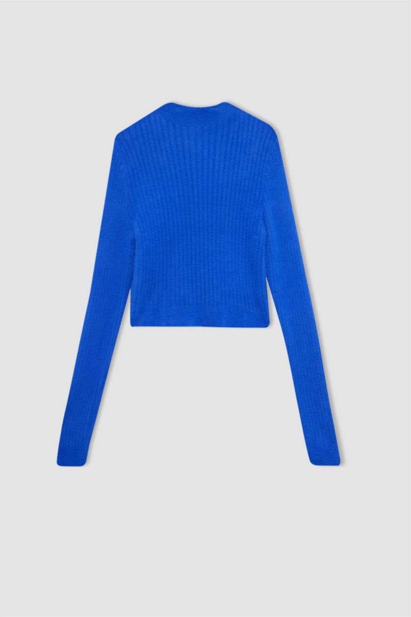 نساء أزرق بلوزة تريكو قصة عادية بياخة عالية