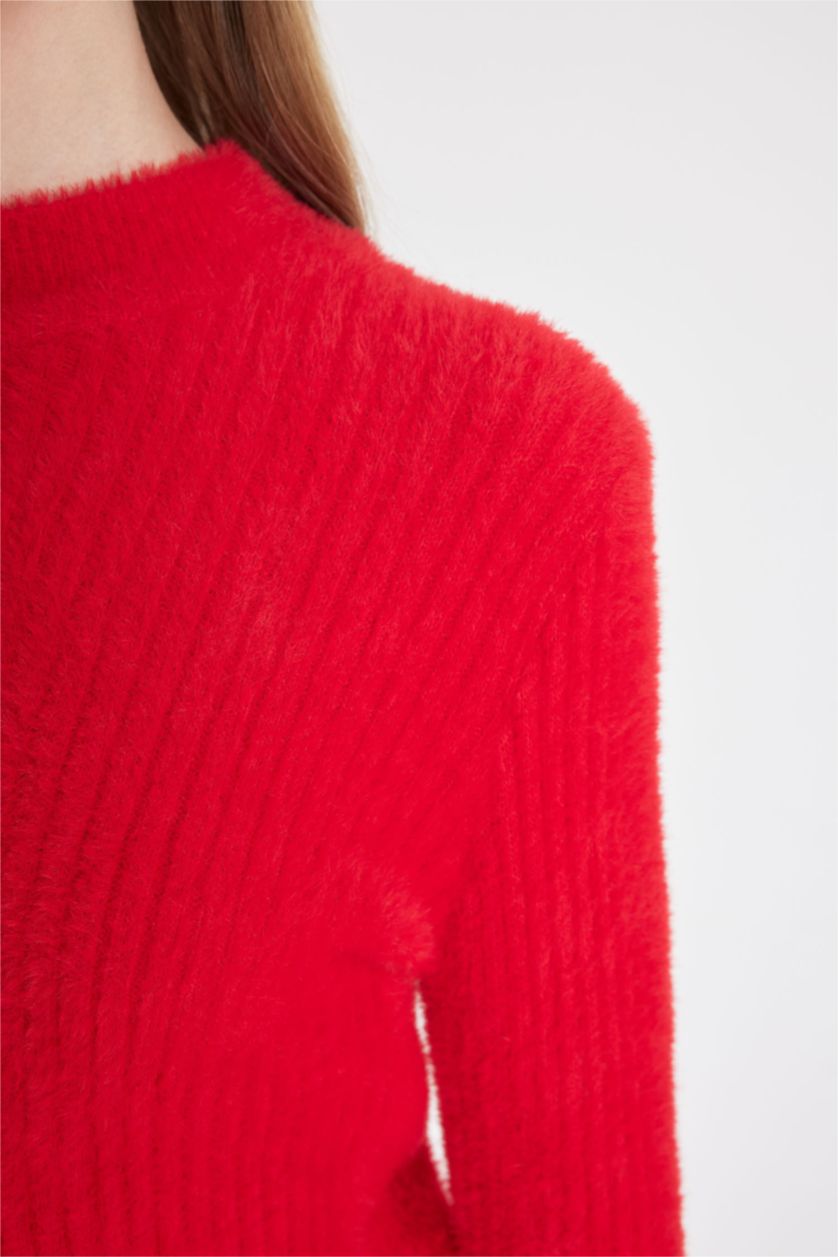 Woman Red Regular Fit Half Turtleneck Knitted Pullover
