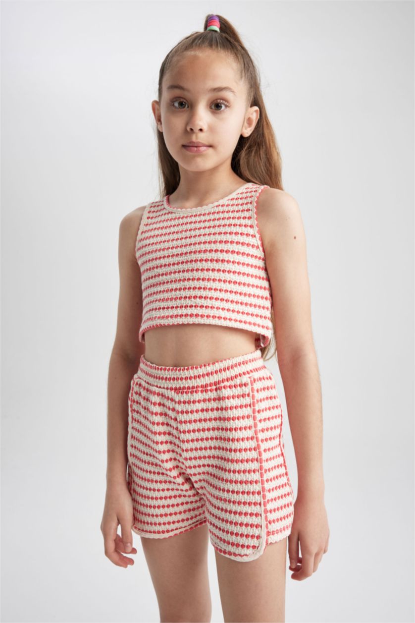 GIRLS & TEENS Ecru Girls Striped Athlete Shorts 2-Pack Set