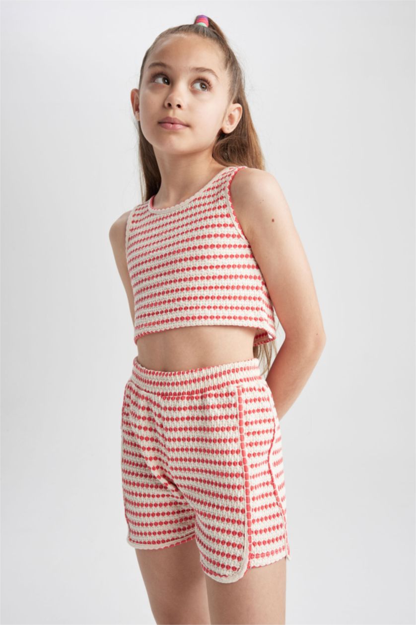 GIRLS & TEENS Ecru Girls Striped Athlete Shorts 2-Pack Set