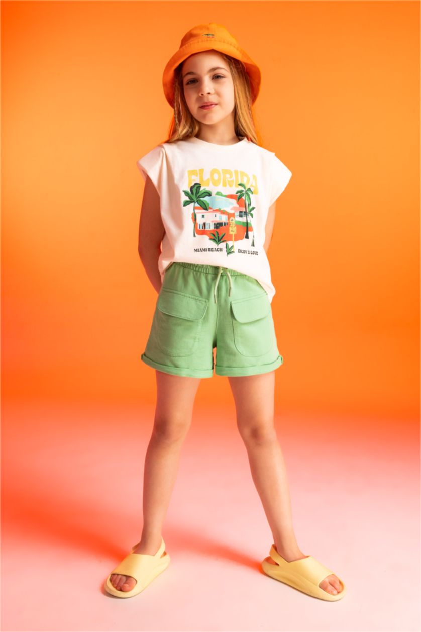 FILLES Vert Clair Short Tissu Sweat Fin