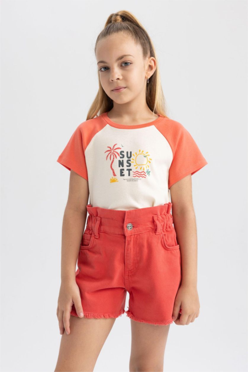 FILLES Rouge Clair Short Coton