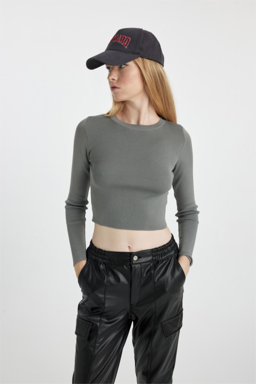 Женщины Светло-серый Свитер приталенного кроя с круглым вырезом, Coool