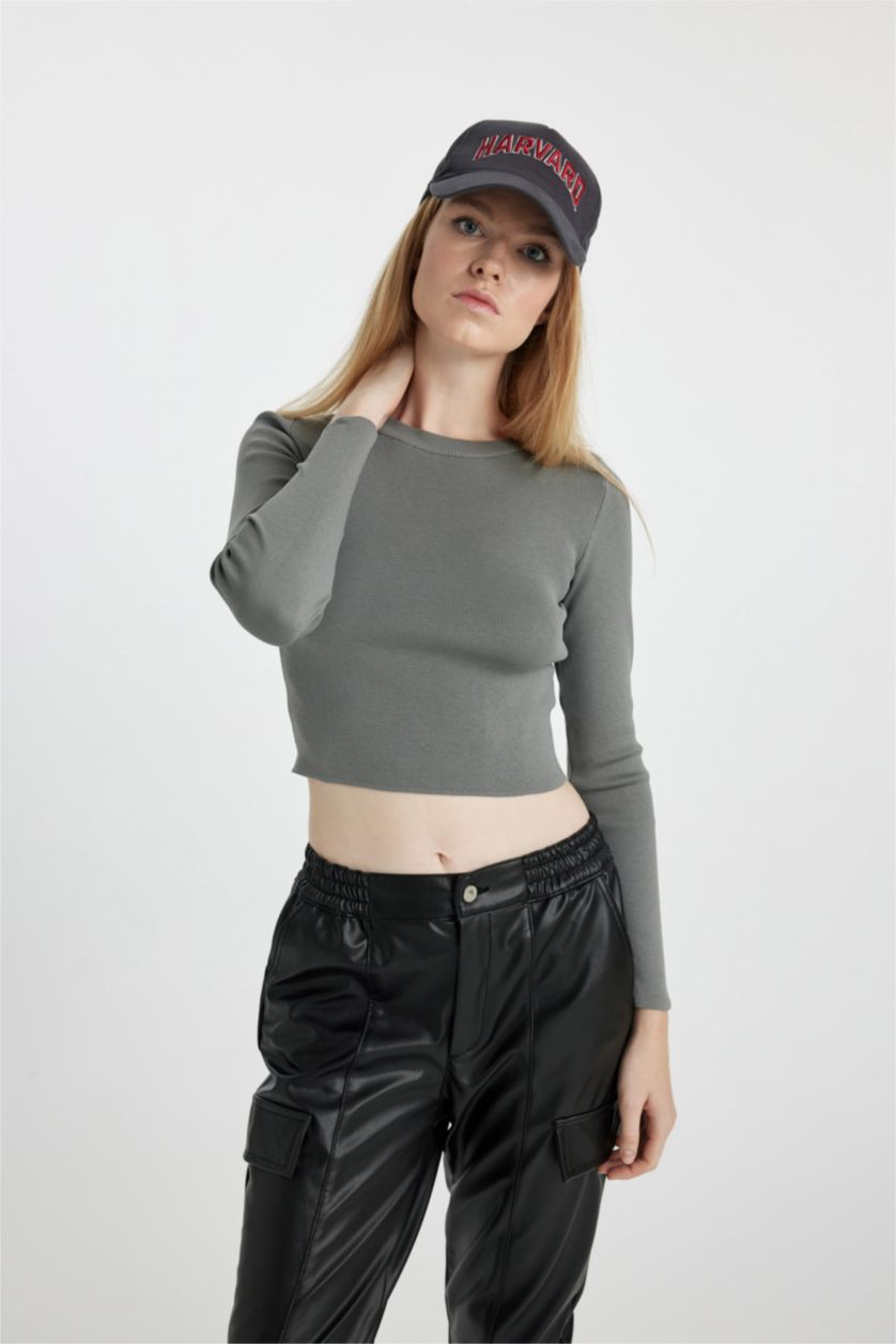 Женщины Светло-серый Свитер приталенного кроя с круглым вырезом, Coool